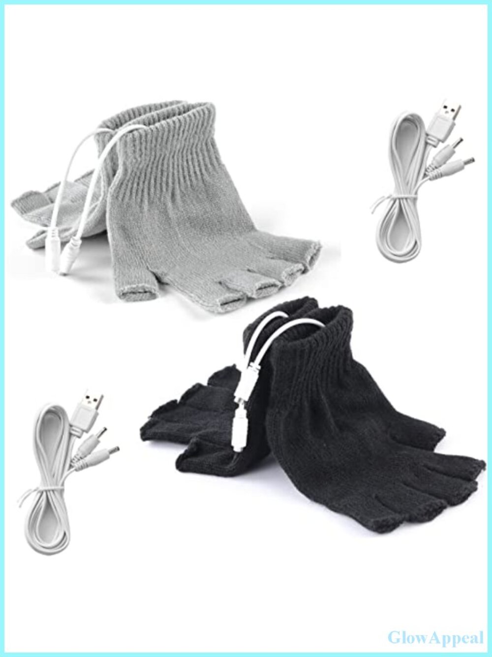 USB Heated Gloves for Men and Women, Knitting Wool, Fingerless with Mitten